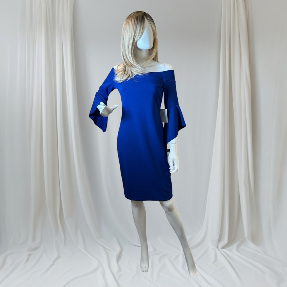 BEBE NWT Elegant Blue Off-Shoulder Dress - Picture 10 of 10